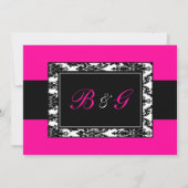 Zwart Wit Roze Damast Bruiloft Kaart (Achterkant)