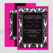 Zwart Wit Roze Damast Bruiloft Kaart (Voorkant / Achterkant)