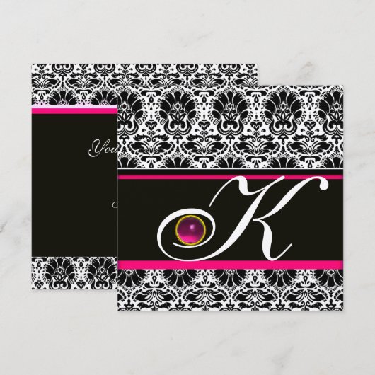 ZWART WIT ROZE DAMAST EENHOOFDIG Amethist Metaalgl Kaart (Voorkant / Achterkant)