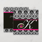 ZWART WIT ROZE DAMAST EENKLEURIGE INITIALEN Amethi Kaart (Voorkant / Achterkant)