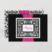 Zwart, Wit, Roze Damast GEDRUKT LINT RSVP (Voorkant / Achterkant)