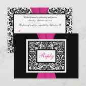 Zwart, wit, roze damast GEDRUKTE LINT RSVP Kaartje (Voorkant / Achterkant)