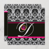 ZWART WIT ROZE DAMAST MONOGRAM Amethist Ijsblauw Kaart (Voorkant / Achterkant)