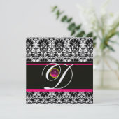 ZWART WIT ROZE DAMAST MONOGRAM Amethist Ijsblauw Kaart (Staand voorkant)