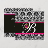 ZWART WIT ROZE DAMAST MONOGRAM Amethist Zilver Kaart (Voorkant / Achterkant)