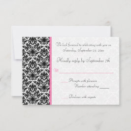 Zwart, Wit, Roze Damast RSVP Kaart