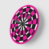 Zwart Wit & Roze Dartboard Ronde Klok (Hoek)