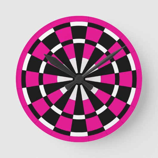 Zwart Wit & Roze Dartboard Ronde Klok (Voorkant)