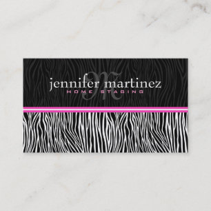 Zwart Wit & Roze Dier Print-Zebra Strepen Visitekaartje