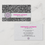 Zwart Wit & Roze Elegant Paisley Patroon Visitekaartje (Voorkant / Achterkant)