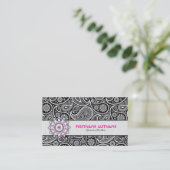 Zwart Wit & Roze Elegant Paisley Patroon Visitekaartje (Staand voorkant)