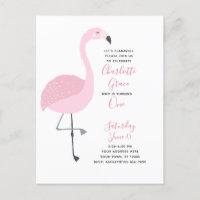 Zwart Wit Roze Flamingo Meisje 1e Verjaardagsfeest