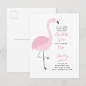Zwart Wit Roze Flamingo Meisje 1e Verjaardagsfeest Uitnodiging Briefkaart (Voorkant / Achterkant)