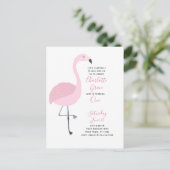 Zwart Wit Roze Flamingo Meisje 1e Verjaardagsfeest Uitnodiging Briefkaart (Staand voorkant)