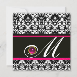 ZWART WIT ROZE FUCHSIA  DAMAST MONOGRAM Amethist Kaart