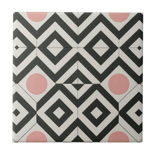 Zwart Wit Roze geometrisch patroon Tegeltje (Voorkant)