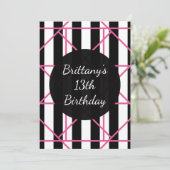 Zwart Wit & Roze Geometrische Feestuitnodigingen Kaart (Staand voorkant)