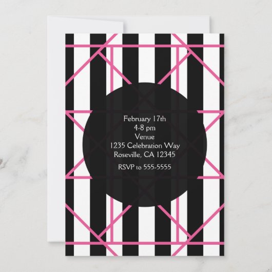 Zwart Wit & Roze Geometrische Feestuitnodigingen Kaart (Achterkant)