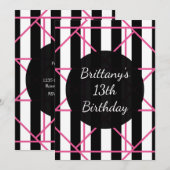 Zwart Wit & Roze Geometrische Feestuitnodigingen Kaart (Voorkant / Achterkant)