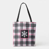 Zwart, wit, roze geplakt met Snowflake Canvas tas (Achterkant)