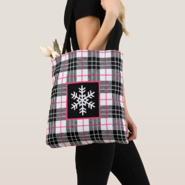 Zwart, wit, roze geplakt met Snowflake Canvas tas
