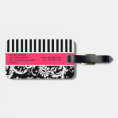 Zwart, wit, roze gestreept Bagagelabel (Achterkant horizontaal)