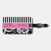 Zwart, wit, roze gestreept Bagagelabel (Achterkant horizontaal)