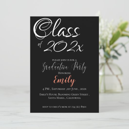 Zwart-wit Roze Glitter Elegant Script Kaart (Staand voorkant)