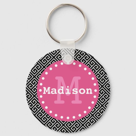 Zwart wit roze Grieks monogram Sleutelhanger (Voorkant)