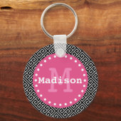 Zwart wit roze Grieks monogram Sleutelhanger (Voorkant)
