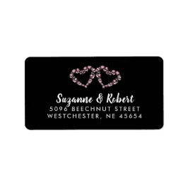 Zwart wit & roze harten bruiloft adres label