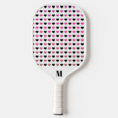 Zwart wit roze harten patroon | Modern Monogram Pickleball Paddle (Achterkant)