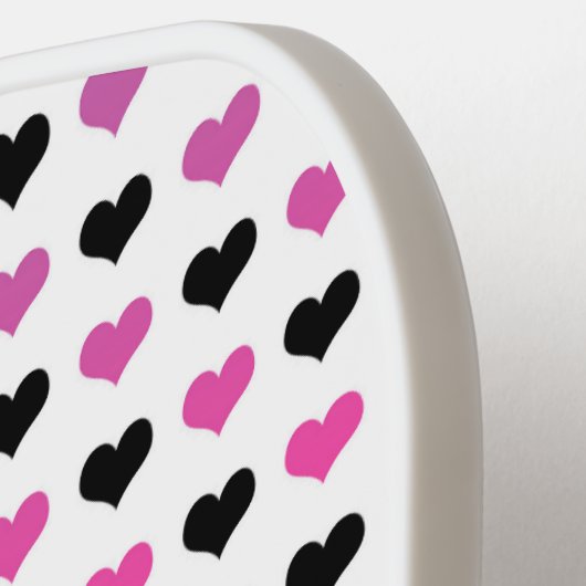 Zwart wit roze harten patroon | Modern Monogram Pickleball Paddle (Links Detail)