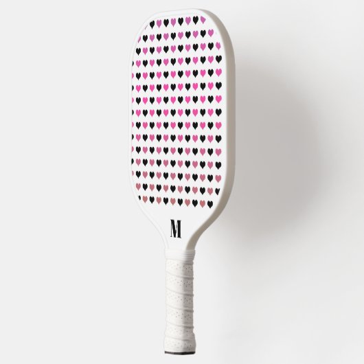 Zwart wit roze harten patroon | Modern Monogram Pickleball Paddle (Links)