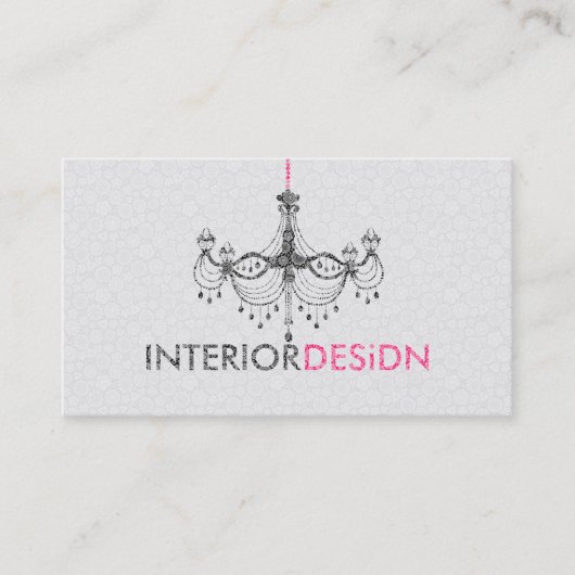 Zwart Wit & Roze Kroonluchter Interieur Design Visitekaartje (Voorkant)