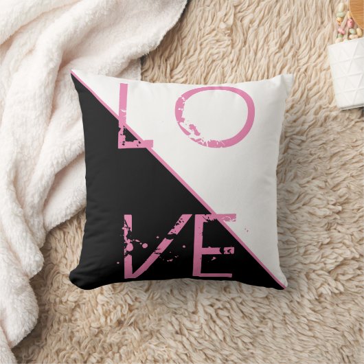 Zwart Wit Roze Liefde Kussen Sierkussen (Deken)