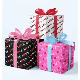 Zwart Wit Roze LIEFDE Patronen Minimalistisch Eleg Inpakpapier Vel