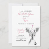 Zwart-wit roze meisje, 2e verjaardag kaart (Voorkant)