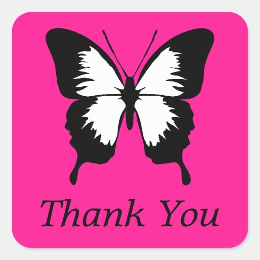 Zwart & Wit & Roze met Vleugels Dank u Vierkante Sticker (Voorkant)