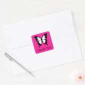 Zwart & Wit & Roze met Vleugels Dank u Vierkante Sticker (Envelop)