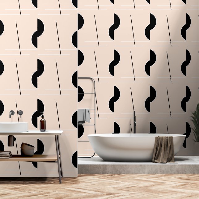 Zwart Wit Roze Moderne Chic Minimalist Behang (Badkamer)