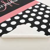 Zwart Wit Roze Monogram Polka Dot Sherpa Deken (3/4)