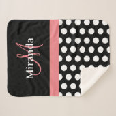 Zwart Wit Roze Monogram Polka Dot Sherpa Deken (Voorkant (horizontaal))