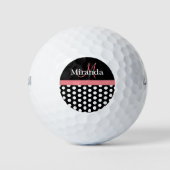 Zwart Wit Roze Monogram Polka Punt Golfballen (Voorkant)