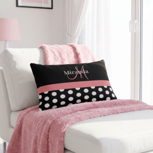 Zwart Wit Roze Monogram Schrift Stippen Kussen