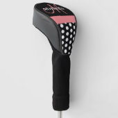 Zwart Wit Roze Monogram Script Polka Dot Golf He Golfheadcover (Schuin)