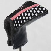 Zwart Wit Roze Monogram Script Polka Dot Golfheadcover (3/4 voorkant)