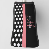 Zwart Wit Roze Monogram Script Polka Dot Golfheadcover (Draai 90)