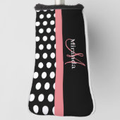 Zwart Wit Roze Monogram Script Polka Dot Golfheadcover (Draai 90)