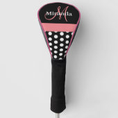 Zwart Wit Roze Monogram Script Polka Dot Golfheadcover (Voorkant)